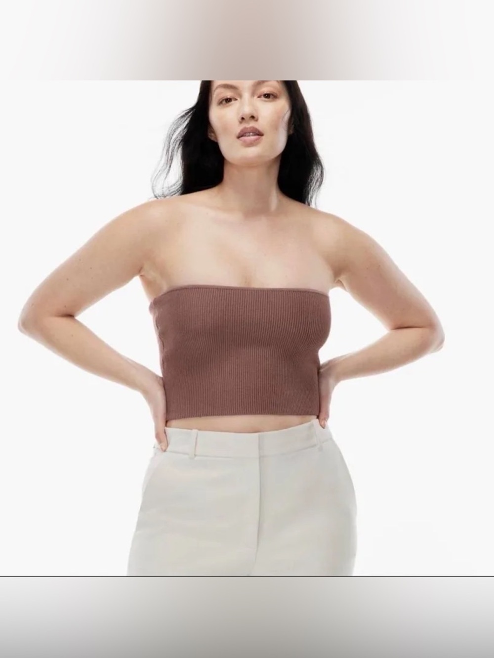 Babaton Ribbed Strapless Tube Top - Brown